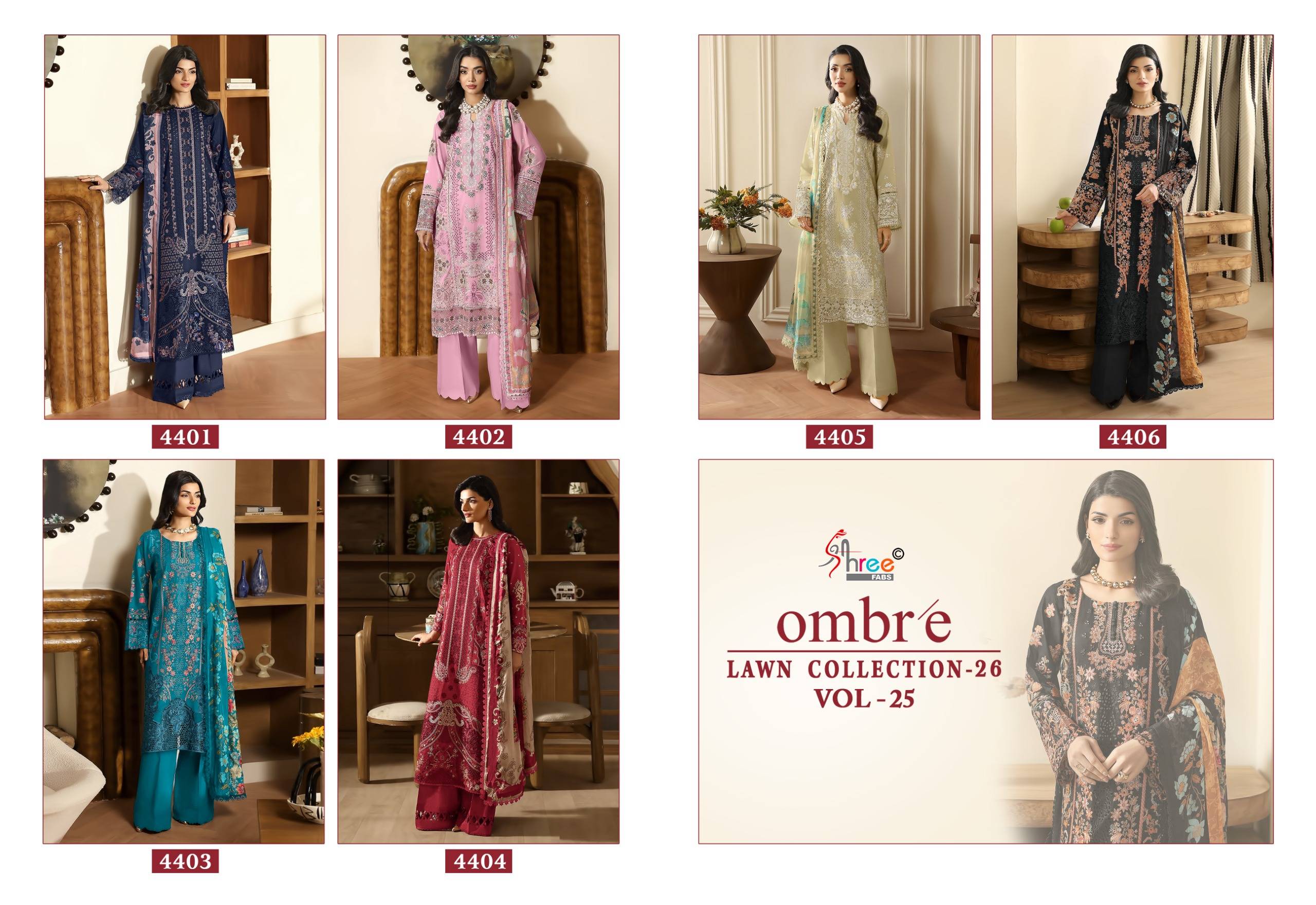 OMBRE LAWN COLLECTION VOL-25 By Shree fabs 4401 To 4406 Series Designer Pakistani Suits Beautiful Fancy Stylish Colorful Party Wear & Occasional Wear Pure Cotton Print With Embroidery Dresses At Wholesale Price
